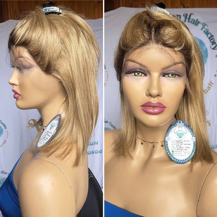 Натуральный парик имитация кожи славянский волос русый блонд корни