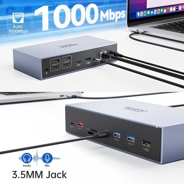 Док-станція LIONWEI USB C  4K HDMI, DP, VGA 100 Вт PD, 3 USB C/A 2.0