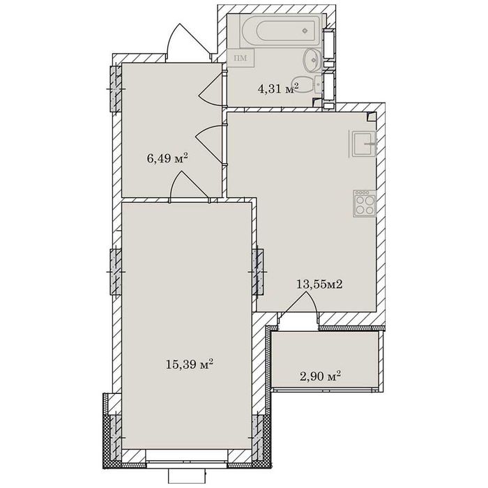 Готова 1 кімнатна квартира в ЖК "Сіті Парк" Будинок зданий 43 м2.
