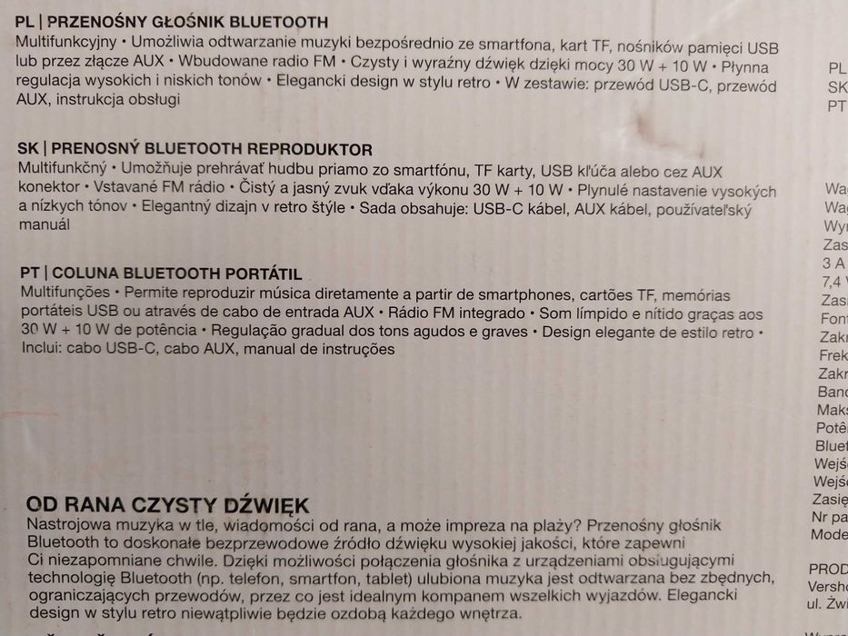 NOWY Głośnik Bezprzewodowy Retro Radio usb 30 W + 10 W BT 5.0 HYKKER