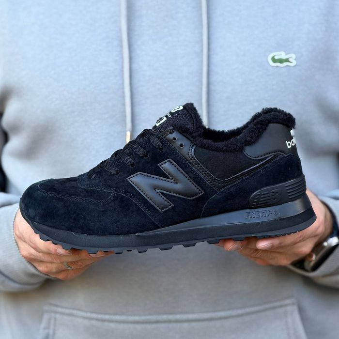 Кросівки з хутром New Balance 574  All Black premium зимові | Кроссовки чоловічі жіночі