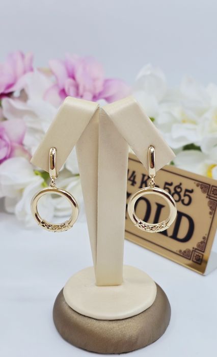 Złote kolczyki koła na angielskim zapieciu próba 585 14k