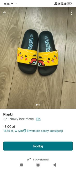 Klapki chłopięce Pikaczu