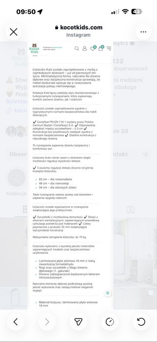 Łóżeczko niemowlęce marki Kocot Kids”KUBI”