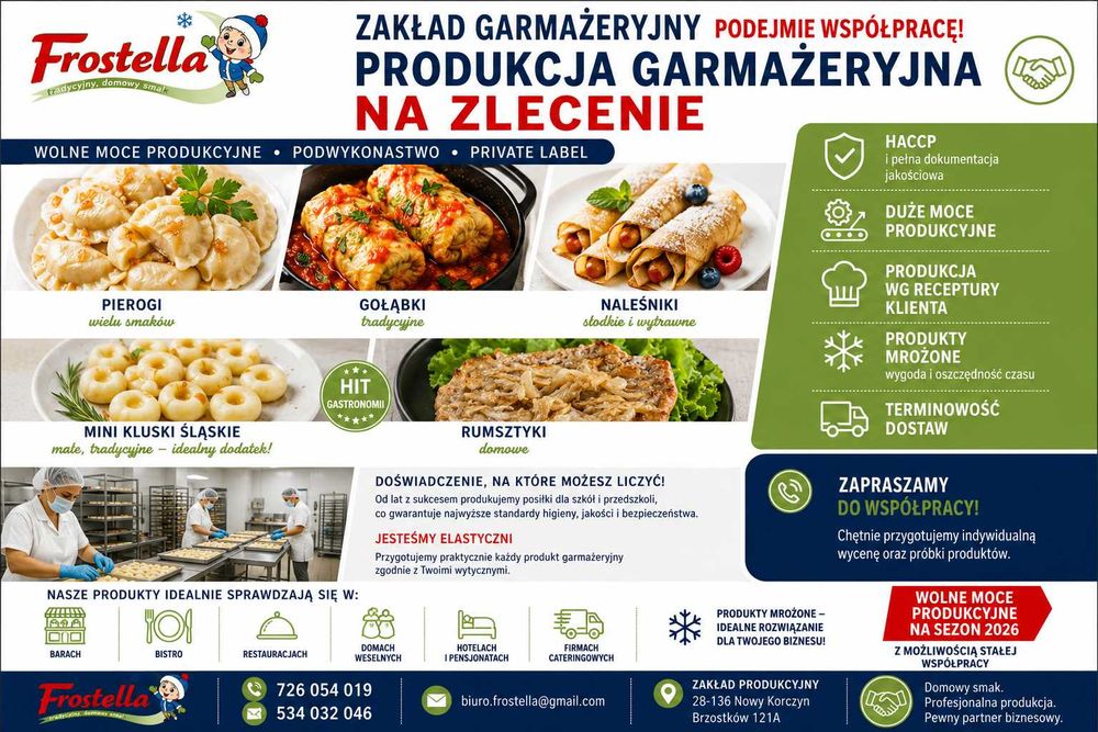 Zakład garmażeryjny podejmie współpracę na zasadzie podwykonawstwa.