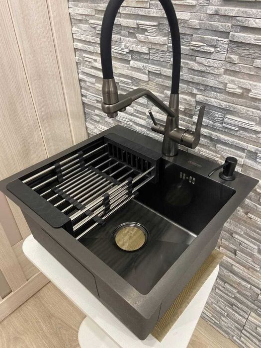 Кухонна мийка 50*50см-PVD чорна Valeso.(Decor)