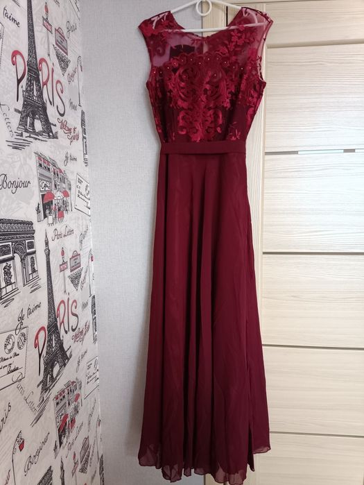 Бордове шифонове плаття максі