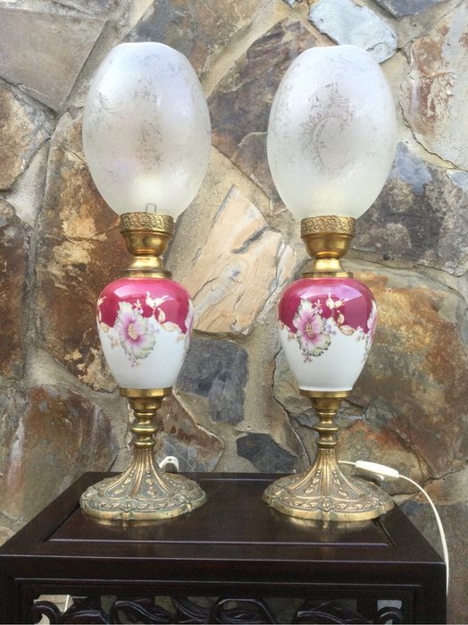 Candeeiros Bronze e Porcelana Artibus Pintados à mão Aveiro 56 cm