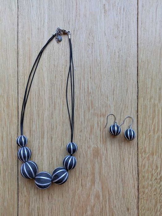 Kruk - czarno-srebrny komplet naszyjnik plus kolczyki