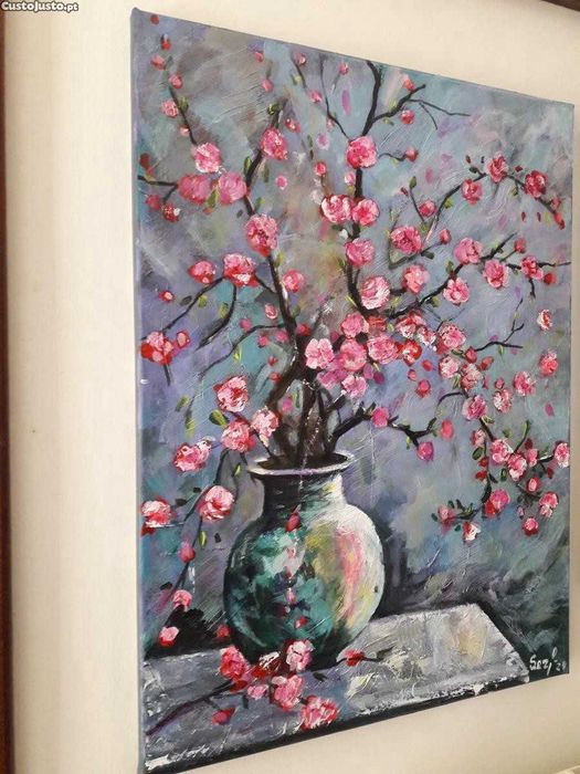 Quadro acrílico Natureza morta com ramos floridos