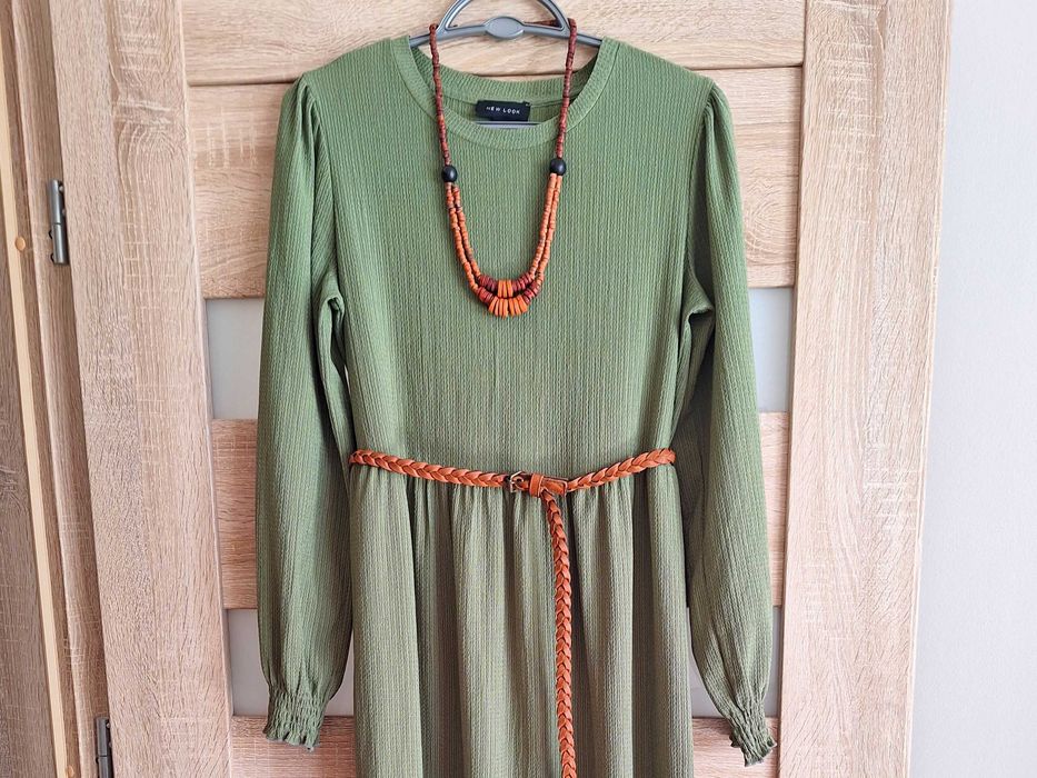 Sukienka midi z długim rękawem na co dzień do pracy boho, r. 38