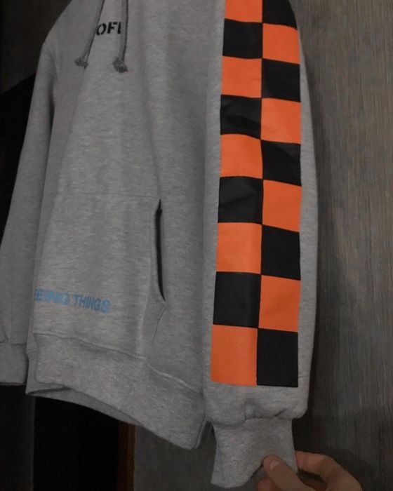 Off-White Тёплое Зимнее Худи Серая Кофта в Шашечку