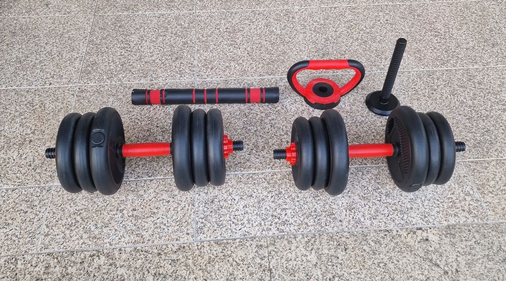 conjunto multifuncional de halteres ajustáveis,  kit 4 em 1 ou 5 em 1.O