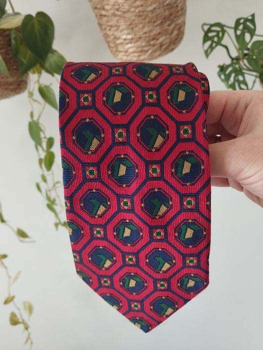 Męski jedwabny krawat 100% silk, kolorowy, czerwony we wzory, kolor wina, 9,5 cm Tibnor