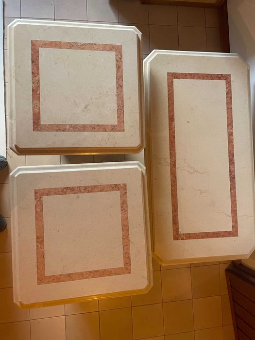 Conjunto 3 mesas em mármore/pedra natural