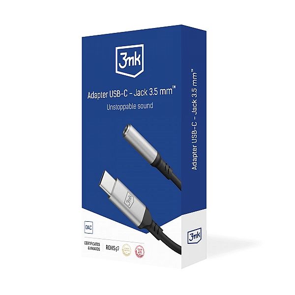 Adapter 3mk USB-C - minijack 3.5 mm - srebrny