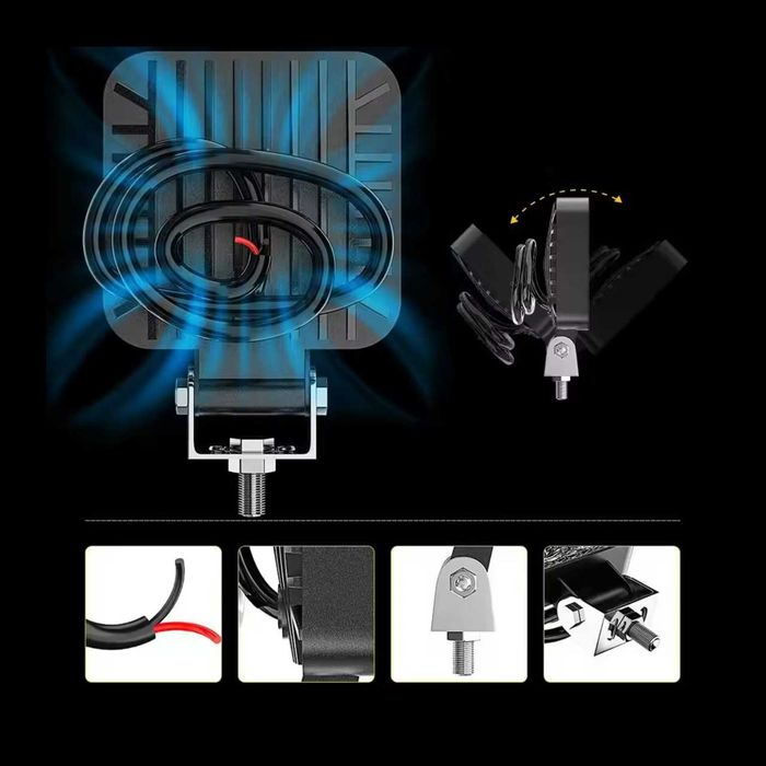 Par mini farois auxiliares LED 2,5" redondos quadrados