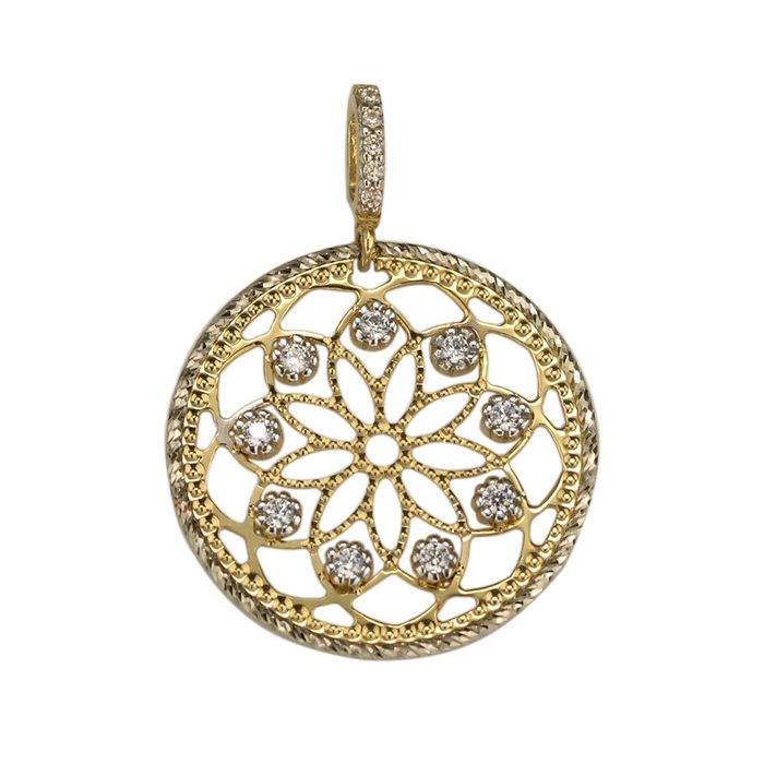 Złoty  diamentowany wisiorek z cyrkoniami pr 585