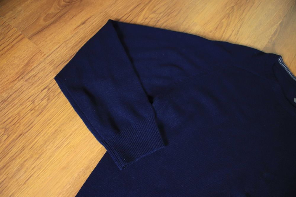 Sweter M&S r. XL granatowy okrągły dekolt wełniany męski