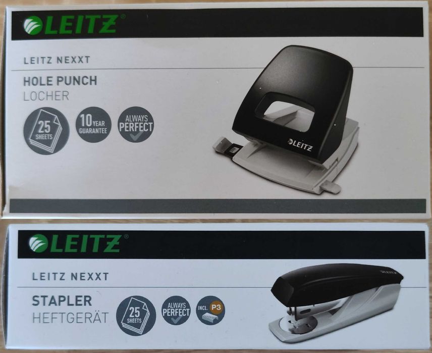Leitz New NeXXt komplet dziurkacz i zszywacz czarny kolor