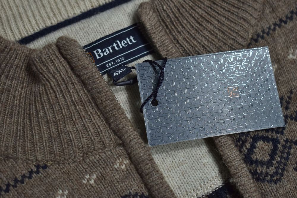 Bartlett Wełniany Sweter Męski Zip Neck 4Xl