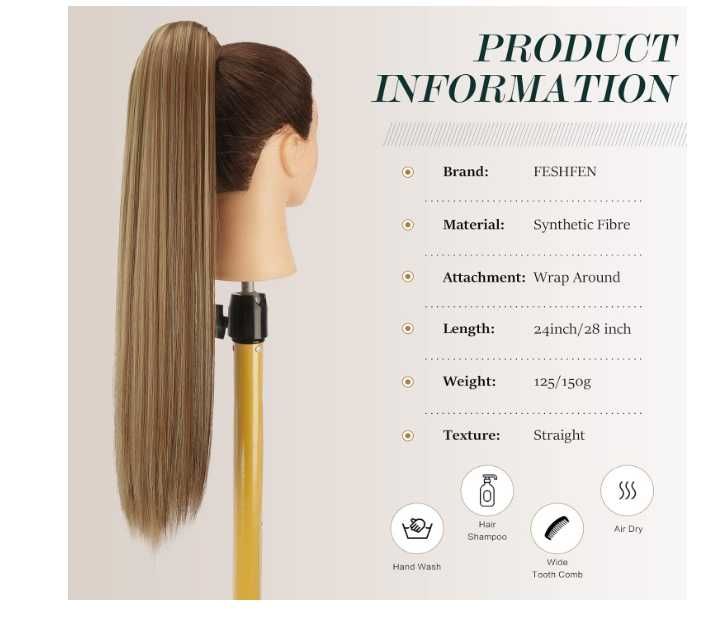 Długi gładki kucyk doczepiany peruka brąz + blond 60cm kod 1354