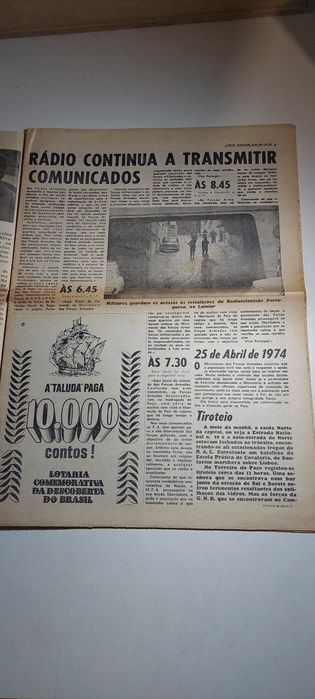 Jornal A Capital 25 de Abril 1974 - 1ª edição (12 Horas) - Muito Raro