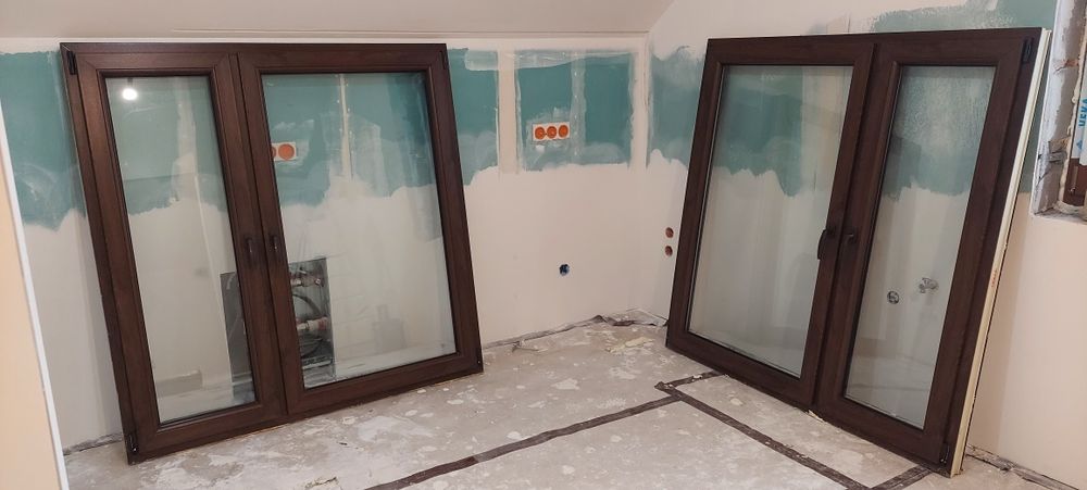 Okna plastikowe prawie nowe 150x145  kolor ORZECH