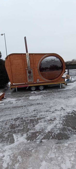 Sauna Mobilna, świerk syberyjski, piec na drewno i elektryczny