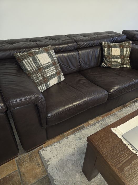 Komplet premium sofa rozkładana i fotele skóra