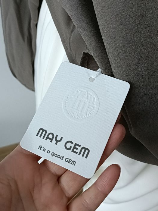 Nowe kremowe spodnie eleganckie wysoki stan wiskoza L XL