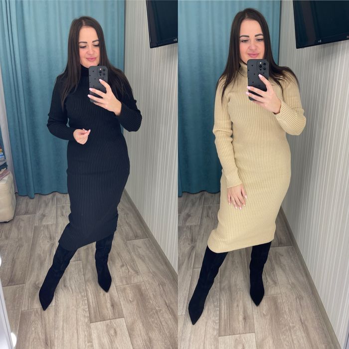 Женское вязаное теплое платье 42-48 Жіноча тепла сукня чорний,бардо