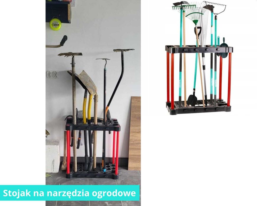 NOWY organizer ogrodowy na łopaty grabie szpadle stojak 28 szt.