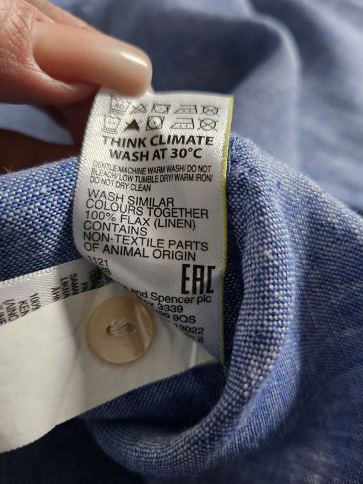 100% лён! голубая льняная рубашка m&s р. 16
