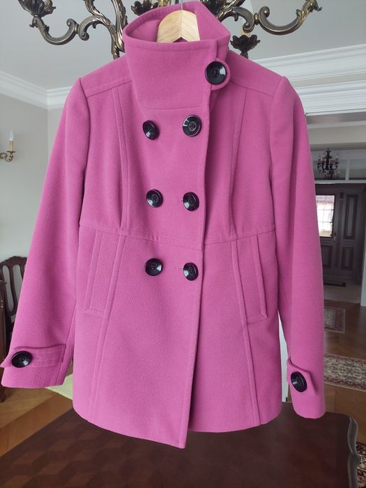 Różowy malinowy płaszcz zimowy elegancki rozmiar 36/ S.
