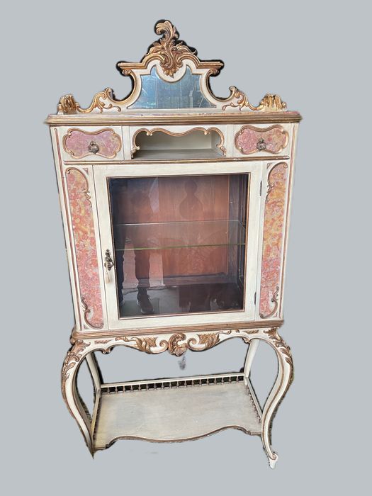 Movel Vitrine oratório Curio Dourado Pedra Incrustada Italiana