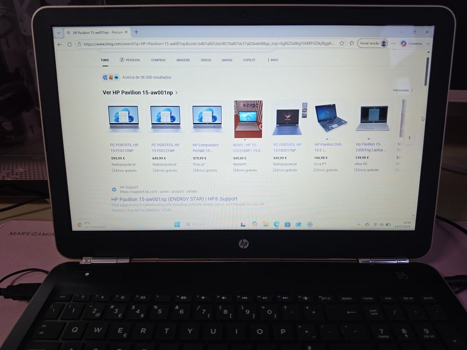 Portátil HP Pavilion 15‑aw001np – Windows 11 limpo + rato HP