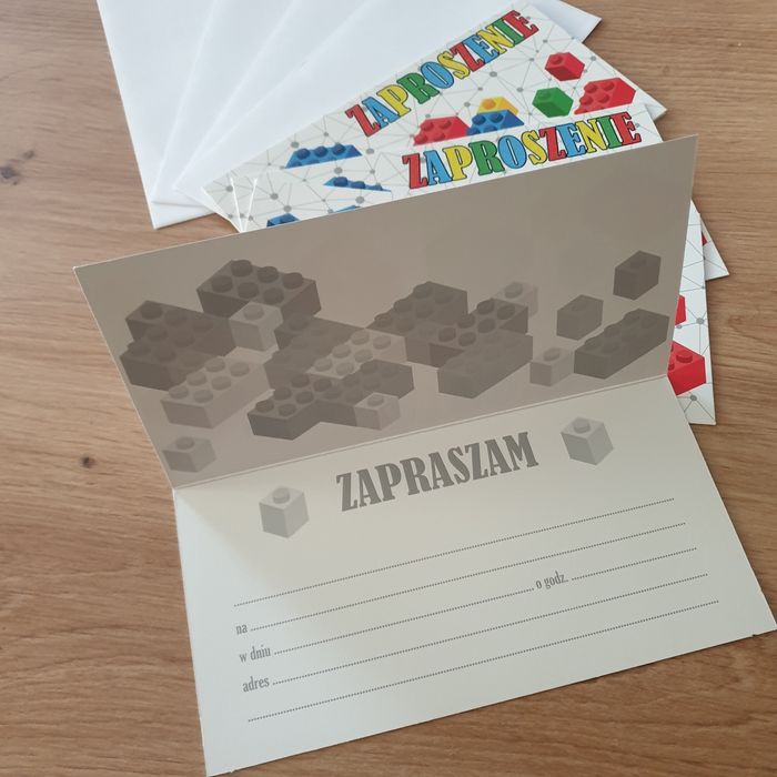 Zaproszenie 3 szt urodziny dziecka klocki