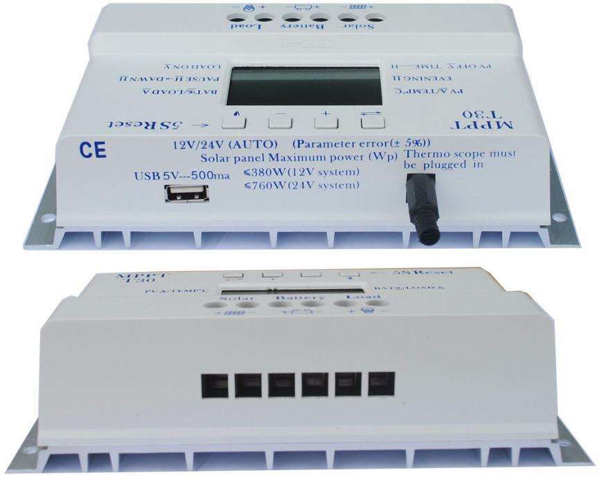 Controlador de Carga Solar 12V/24V 30A ecrã LCD e USB regulador