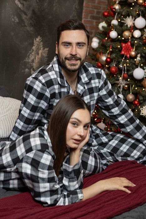 Піжама фланелева в клітинку унісекс парна сорочка та штани S - 3XL