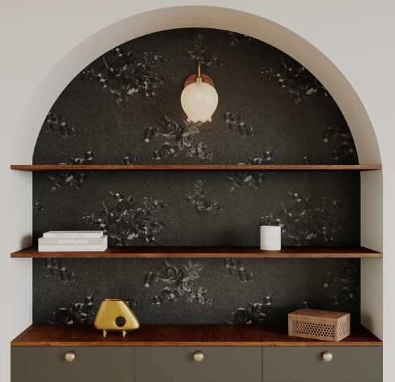 Tapeta samoprzylepna winylowa czarna wzór kwiatów NR.EO72