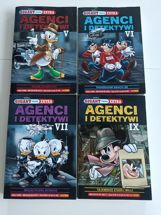 Komiksy Gigant poleca extra  "Agenci i Detektywi" tomy 5, 6, 7, 9.