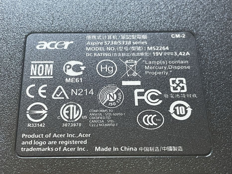 PC Computador Portátil Acer Aspire 5738Z