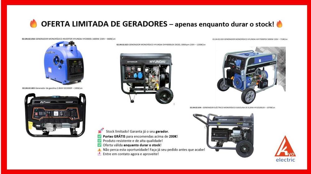 Gerador PORTÁTIL - PROMO GERADORES – apenas enquanto durar o stock!