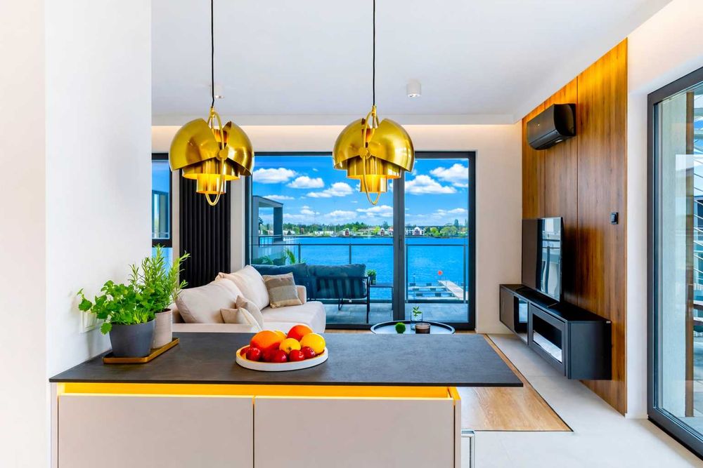 Marina Ostróda - widok na jezioro, nocleg Mazury, garaż, tarasy, 3pok