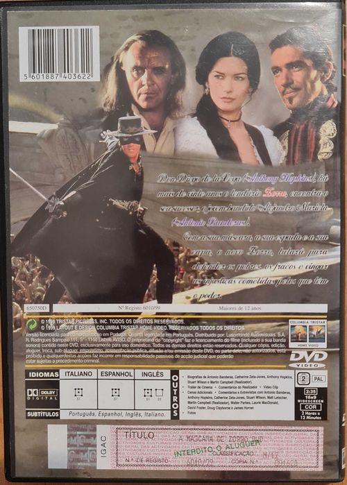 Filme DVD original «A Máscara de Zorro»