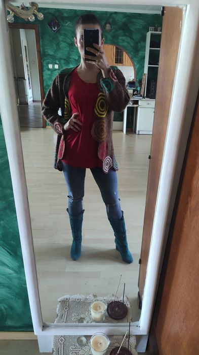 Sweter handmade wełna prawdziwa boho hippie