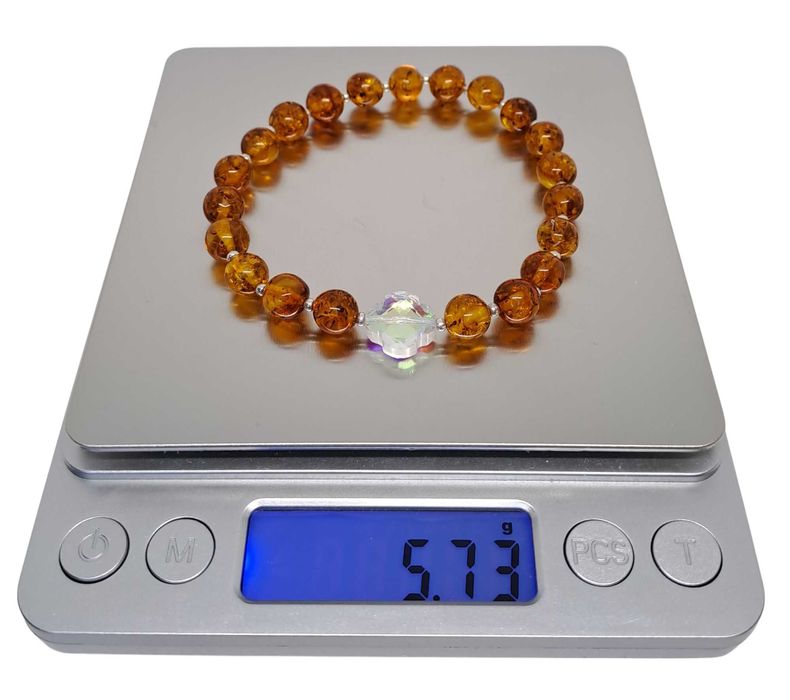 Bransoletka z bursztynu, bursztyn bałtycki kulka koniak #444