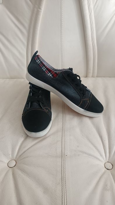 Trampki Jeansowe Czarne Denim | Wstawka w Kratkę | Casual Rozmiar 41