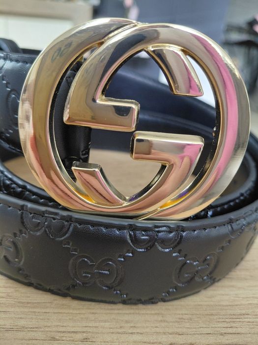 Pasek czarny złota klamra